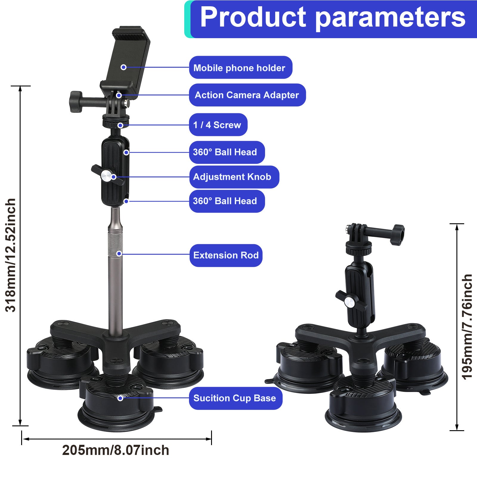 K01-3LP Extension Rod Sucker Mount Action Camera Bracket Car Shooting Support Stand K01-3LP Extension Rod Sucker Mount Action Camera Bracket Car Shooting Support Stand